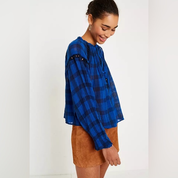 Free People Honey Grove Plaid Top in Blue - Picture 2 of 9